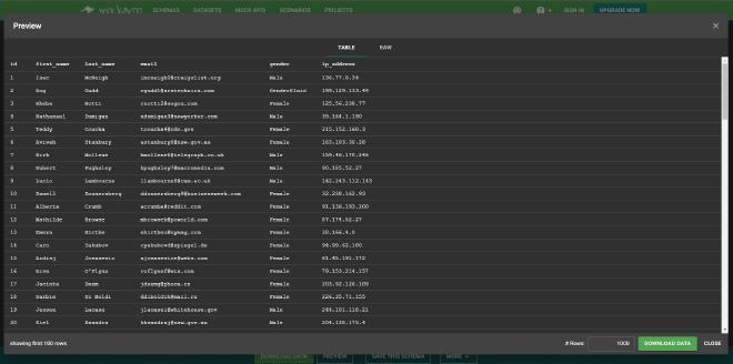 Captura de pantalla mostrando la previsualización de los datos